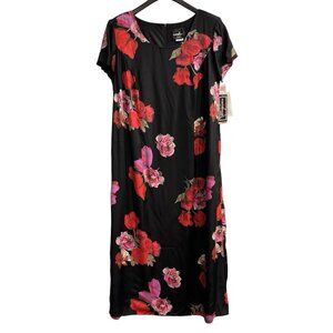 Vintage Positive Attitude Dress Womens 14 Black‎ Dark Floral Maxi Grunge Fairly